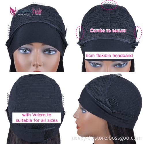 Non lace wigs 100% virgin human hair headband wigs for black women,straight head band real brazilian human hair wigs